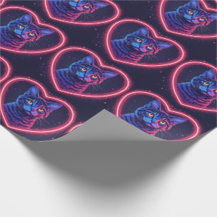 Papel De Regalo Diseño de corazón de gato neon - Amor de gatito br