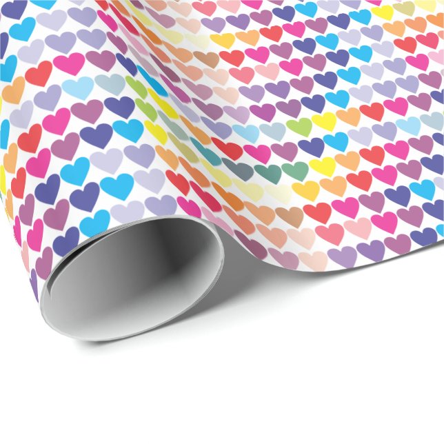 Papel De Regalo Diseño de corazones coloridos (Esquina del rollo)