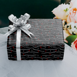 Papel De Regalo Diseño de Corazones Gris Rojo y Tiras