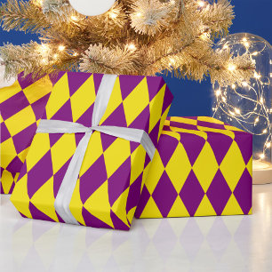 Papel De Regalo Diseño de cuadros arlequín de púrpura y amarillo