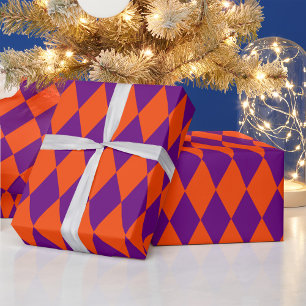 Papel De Regalo Diseño de cuadros arlequín naranja y púrpura