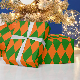 Papel De Regalo Diseño de cuadros arlequín naranja y verde