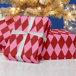 Papel De Regalo Diseño de cuadros arlequín rosa rojo