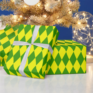 Papel De Regalo Diseño de cuadros de arlequín verde amarillo