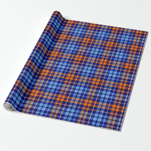 Papel De Regalo Diseño de Cuadros Escoceses Azul Marino Naranja Ci