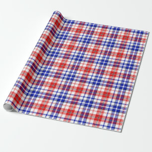 Papel De Regalo Diseño de cuadros escoceses blanco rojo azul