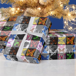 Papel De Regalo Diseño de cuadros escoceses de mariposa colorida