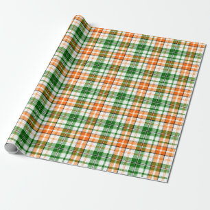Papel De Regalo Diseño de cuadros escoceses naranja verde blanco