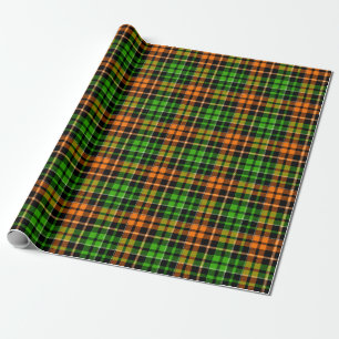 Papel De Regalo Diseño de cuadros escoceses naranja verde negro