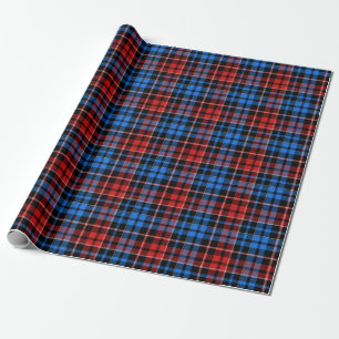 Papel De Regalo Diseño de cuadros escoceses rojo azul sobre negro