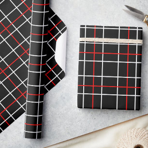 Papel De Regalo Diseño de cuadros negros con líneas gráficas blanc