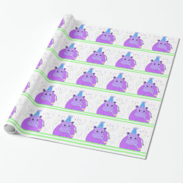 Papel De Regalo Diseño de cumpleaños de hipopótamo morado