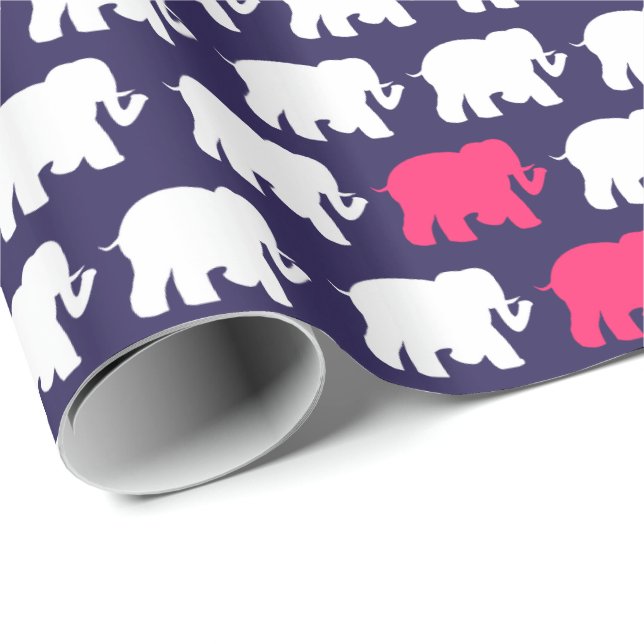 Papel De Regalo Diseño de elefantes marinos, rosados y blancos (Esquina del rollo)