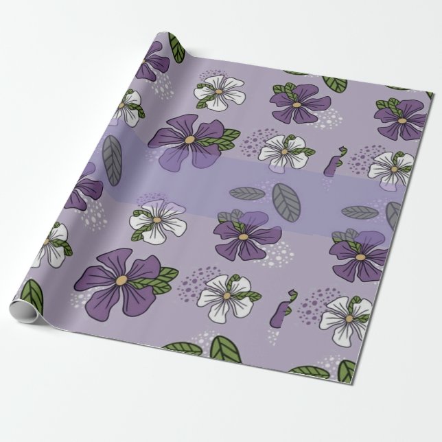 Papel De Regalo diseño de flores moradas y blancas (Desenrollado)