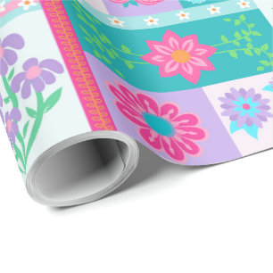 Papel De Regalo Diseño de flores vibrantes en flor