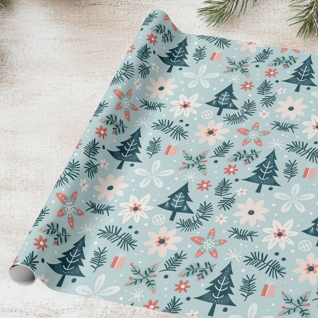 Papel De Regalo Diseño de flores y árboles festivos (Subido por el creador)