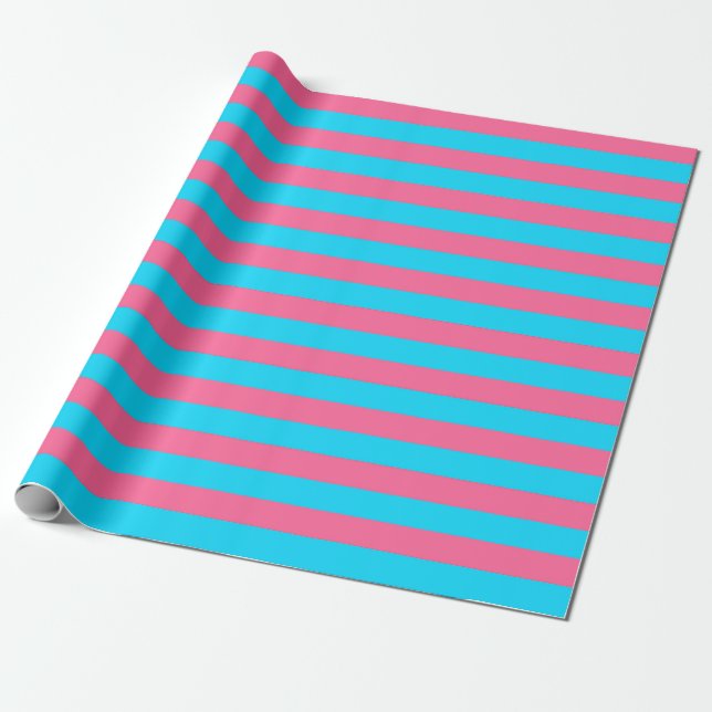 Papel De Regalo Diseño de franjas rosa y azul (Desenrollado)