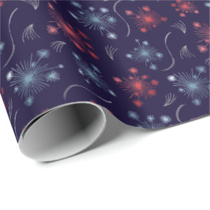Papel De Regalo Diseño de fuegos artificiales en rojo, azul y plat