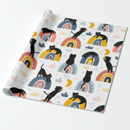 Papel De Regalo Diseño de gato con patrón de arcoíris