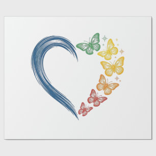 Papel De Regalo Diseño de grabado vintage de corazón de mariposa a