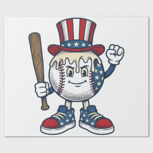 Papel De Regalo Diseño de grabado vintage de mascota de béisbol pa