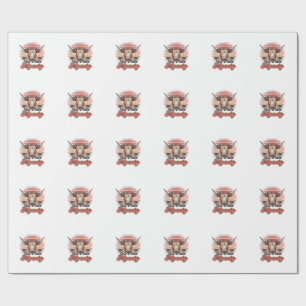 Papel De Regalo Diseño de grabado vintage de puesta de sol retro d