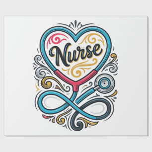 Papel De Regalo Diseño de grabado vintage estetoscopio corazón enf
