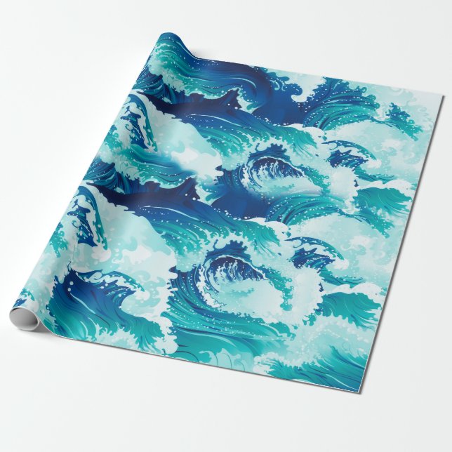 Papel De Regalo Diseño de grandes olas de mar o océano (Desenrollado)