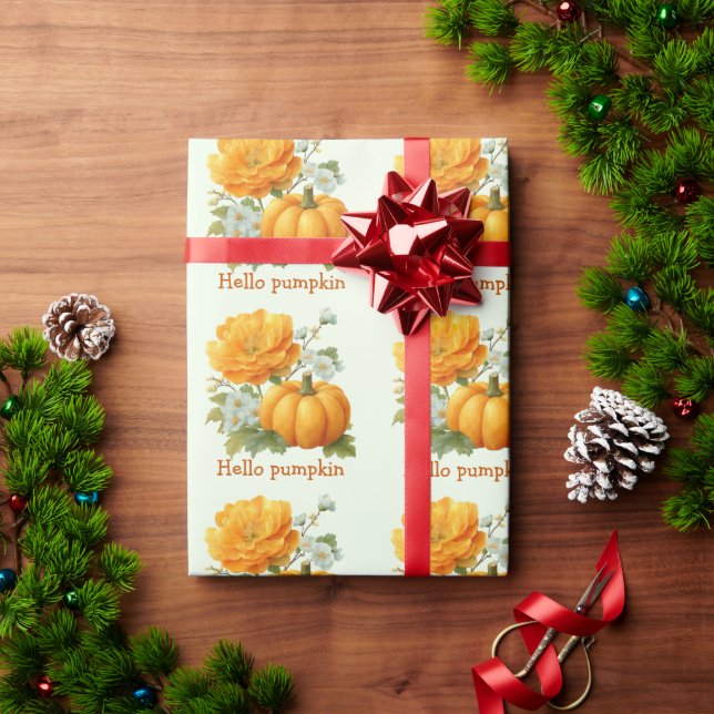 Papel De Regalo Diseño de Halloween con calabaza floral (Regalo de vacaciones)