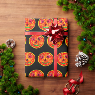 Papel De Regalo Diseño de Ilustración de Cara de Pizza Sonriente