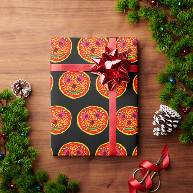 Papel De Regalo Diseño de Ilustración de Cara de Pizza Sonriente (Regalo de vacaciones)