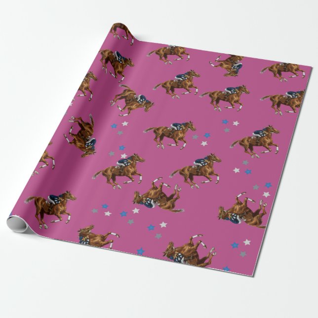 Papel De Regalo Diseño de jockey de caballo rosa envolvente (Desenrollado)
