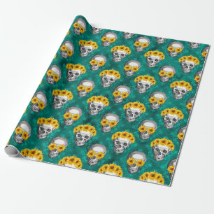 Papel De Regalo Diseño de la serie Calaveras de Turquesa y Girasol