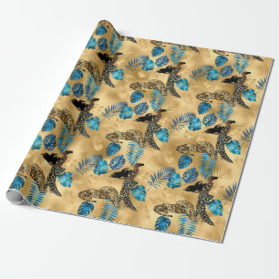 Papel De Regalo Diseño de la serie Leopardo Azul y Dorado 7