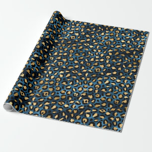 Papel De Regalo Diseño de la serie Leopardo Azul y Oro 1