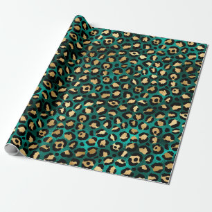 Papel De Regalo Diseño de la serie Leopardo Teal y Gold 3 