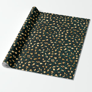 Papel De Regalo Diseño de la serie Leopardo Turquesa y Dorado 1