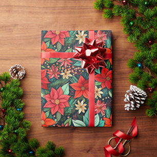Papel De Regalo Diseño de la temporada de navidades Boho Poinsetti