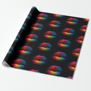 Papel De Regalo diseño de labios purpurina arco iris negro