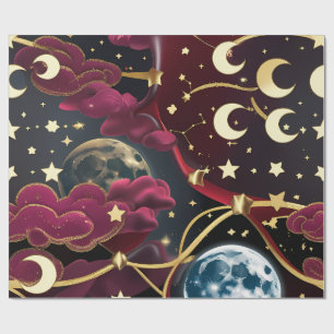 Papel de Regalo - Diseño de Luna Celeste Roja