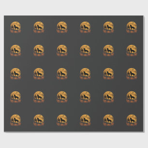 Papel De Regalo Diseño de luna de Halloween de pastor alemán_1
