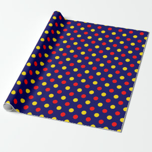 Papel De Regalo Diseño de lunares azules marinos rojos y amarillos