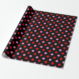 Papel De Regalo Diseño de lunares rojos y rosados sobre negro