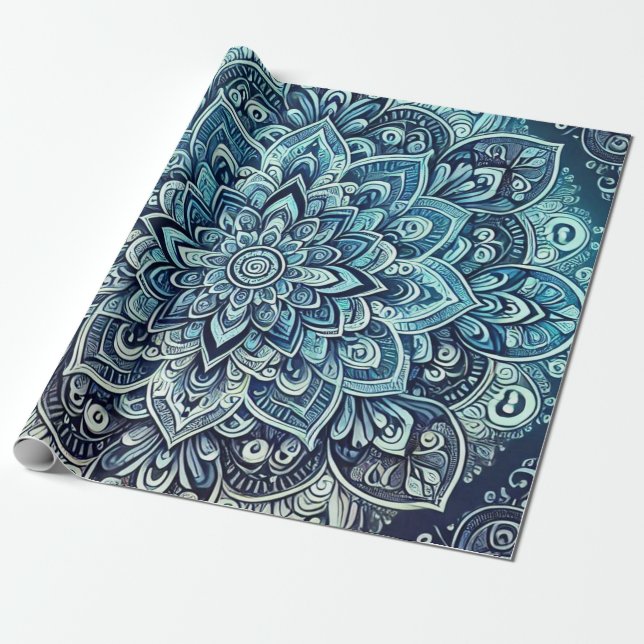 Papel De Regalo Diseño de Mandala de degradado azul (Desenrollado)