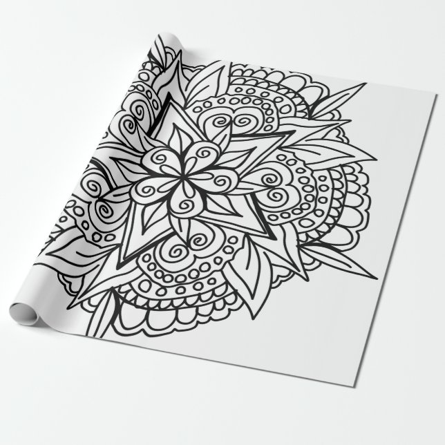 Papel De Regalo Diseño de mandala de dibujo fresco (Desenrollado)