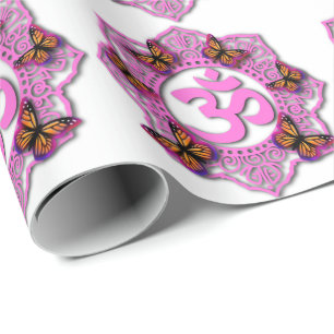 Papel De Regalo Diseño de Mandala rosa ohm con mariposas monarca
