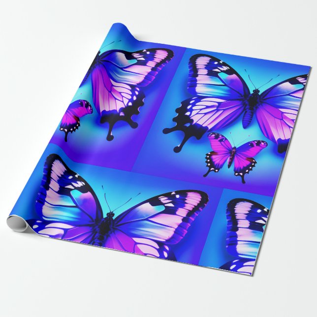 Papel De Regalo Diseño de mariposa morada y azul (Desenrollado)