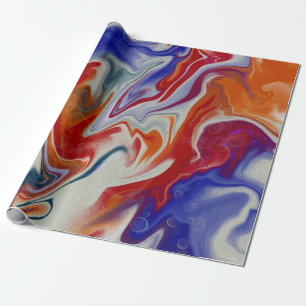 Papel De Regalo Diseño de mármol azul Naranja de moda