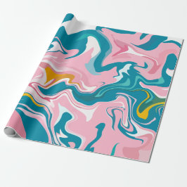 Papel De Regalo Diseño de mármol fluido con rosa y turquesa