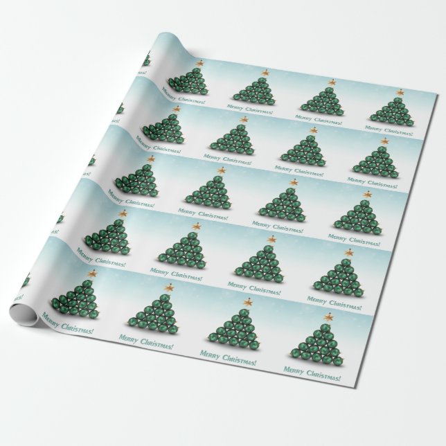 Papel De Regalo Diseño de Merry Christmas Balls Tree Mint Pastel (Desenrollado)